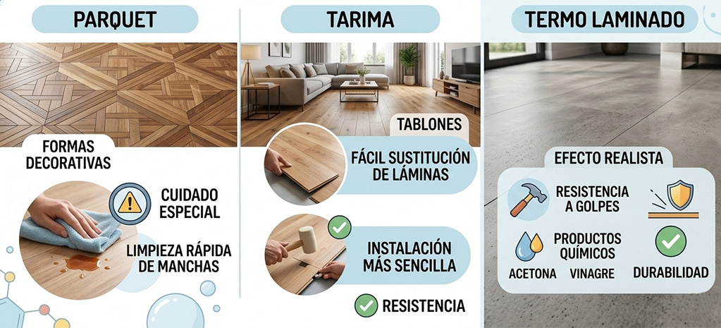 Tipos de suelos: Parquet, tarima o laminado 